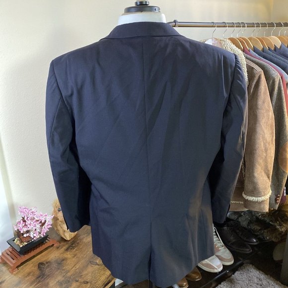 VTG JOS A BANK 100% WOOL Metal Buttons Suit Jacket Blazer Mens 42R Navy Preppy - Picture 3 of 11